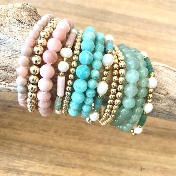 Natural, Stone and Gold Beaded Bracelet